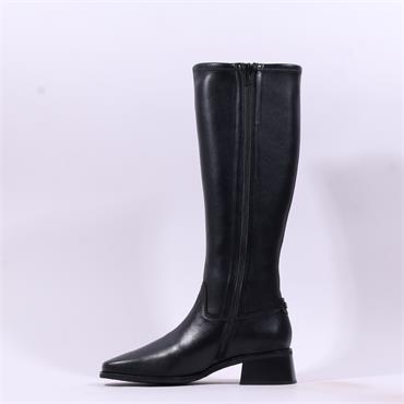 Wonders Ayla Block Heel Stretch KneeHigh - Black Leather